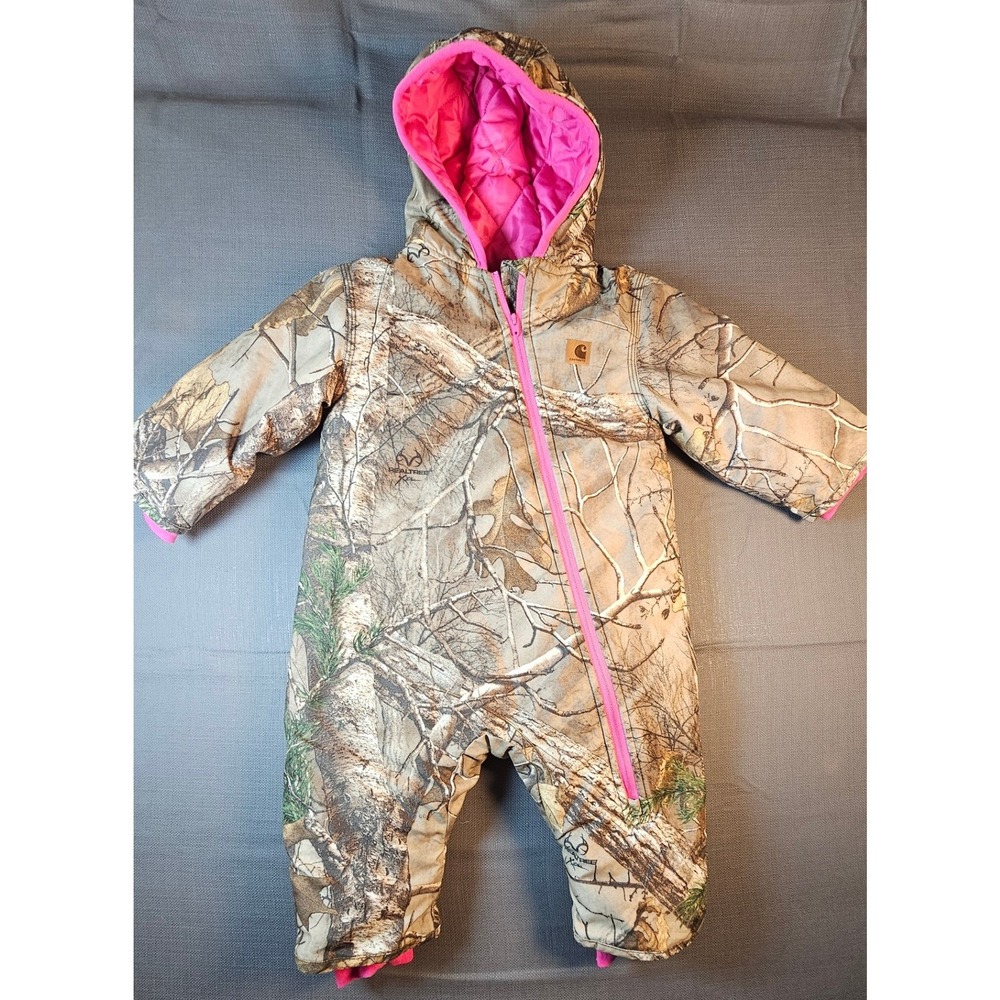 Carhartt Infant Girls 12M Realtree Camo Pink Quilted Hooded Bunting Snowsuit